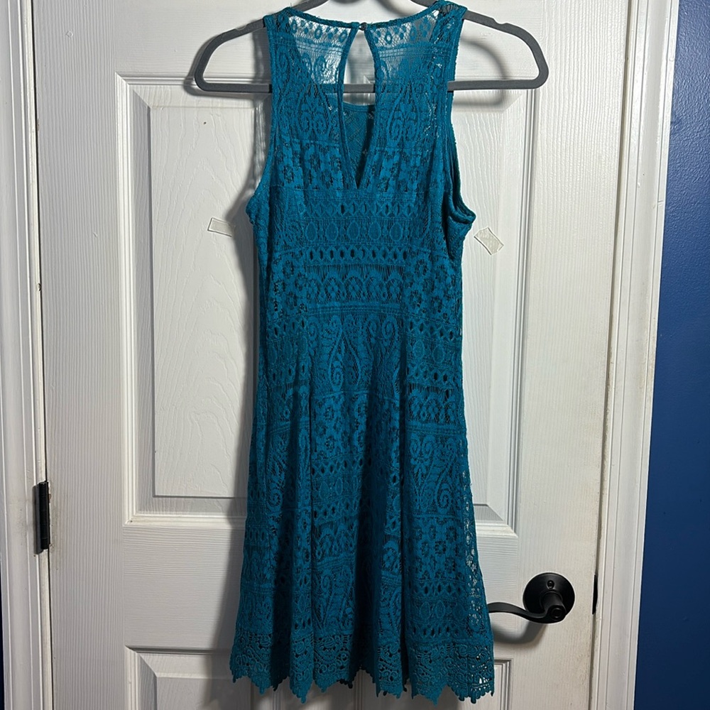 Hollister Croched Lace Teal Halter Midi Dress Size 4